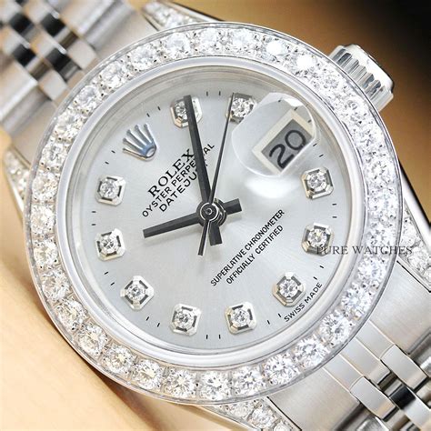 ladies stainless steel rolex datejust date watch diamond